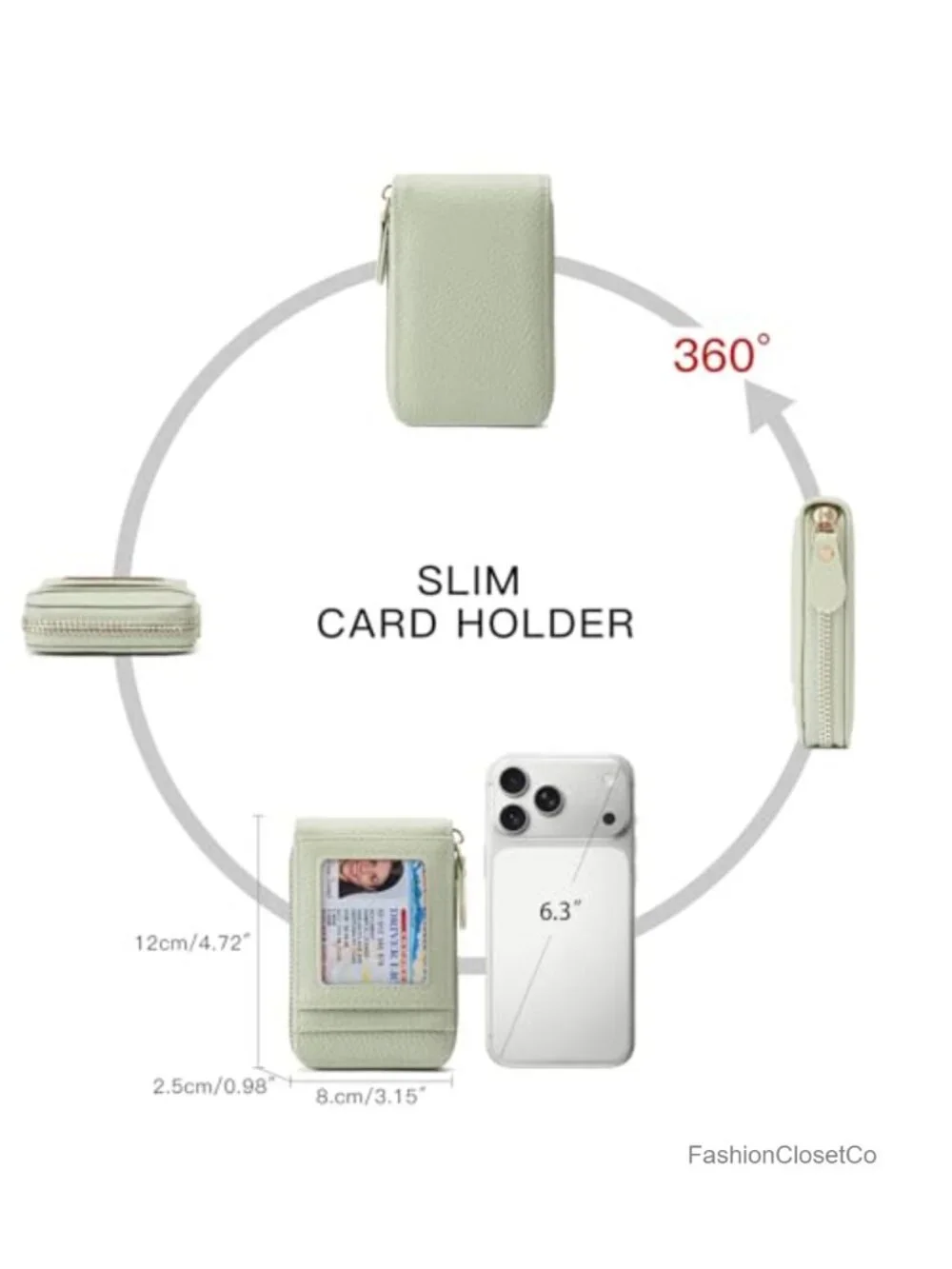 RFID Accordion Zipper Card Wallet Vegan Leather Lightweight Credit Card Holder